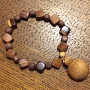 Vintage Wooden Turtle Bracelet OHM Symbol Charm